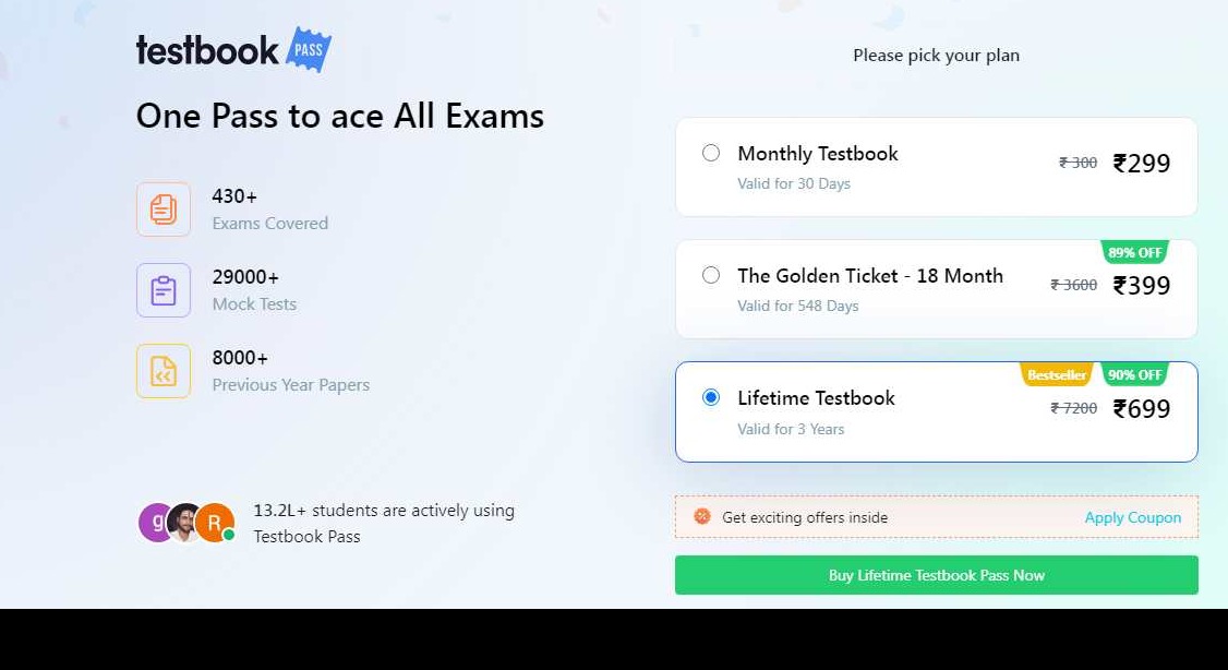 Get Testbook Coupon Code 89% + Extra 15% OFF on Test Pass