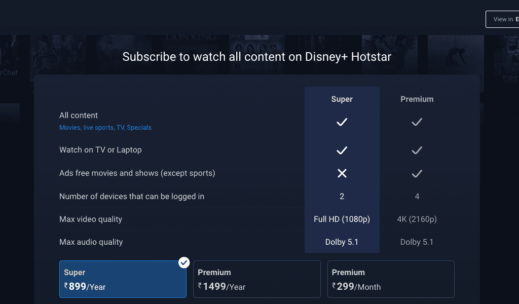 Disney+Hotstar Rs 299 Per Month Plan
