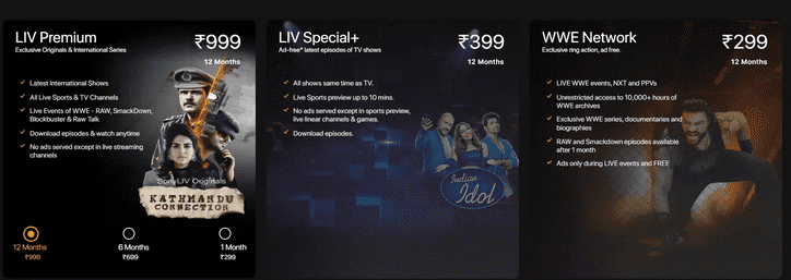 SonyLiv Per Month subscription Rs 299
