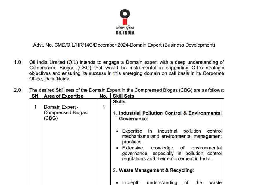 OIL Domain Expert Recruitment 2024 Apply Online OIL Domain Expert Recruitment