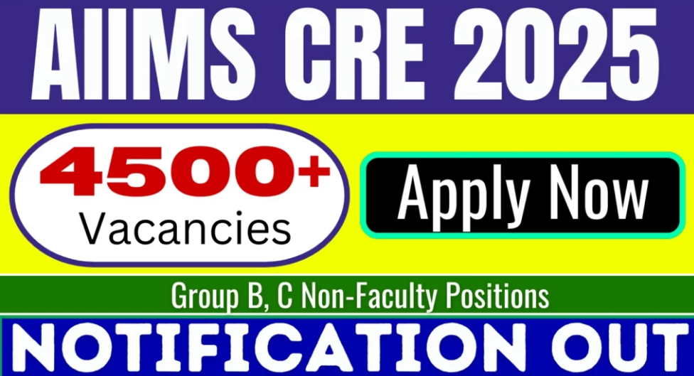 AIIMS CRE Recruitment 2025 Notification for 4576 Group B and C AIIMS CRE Recruitment 2025 Notification for 4576 Group B and Group C.